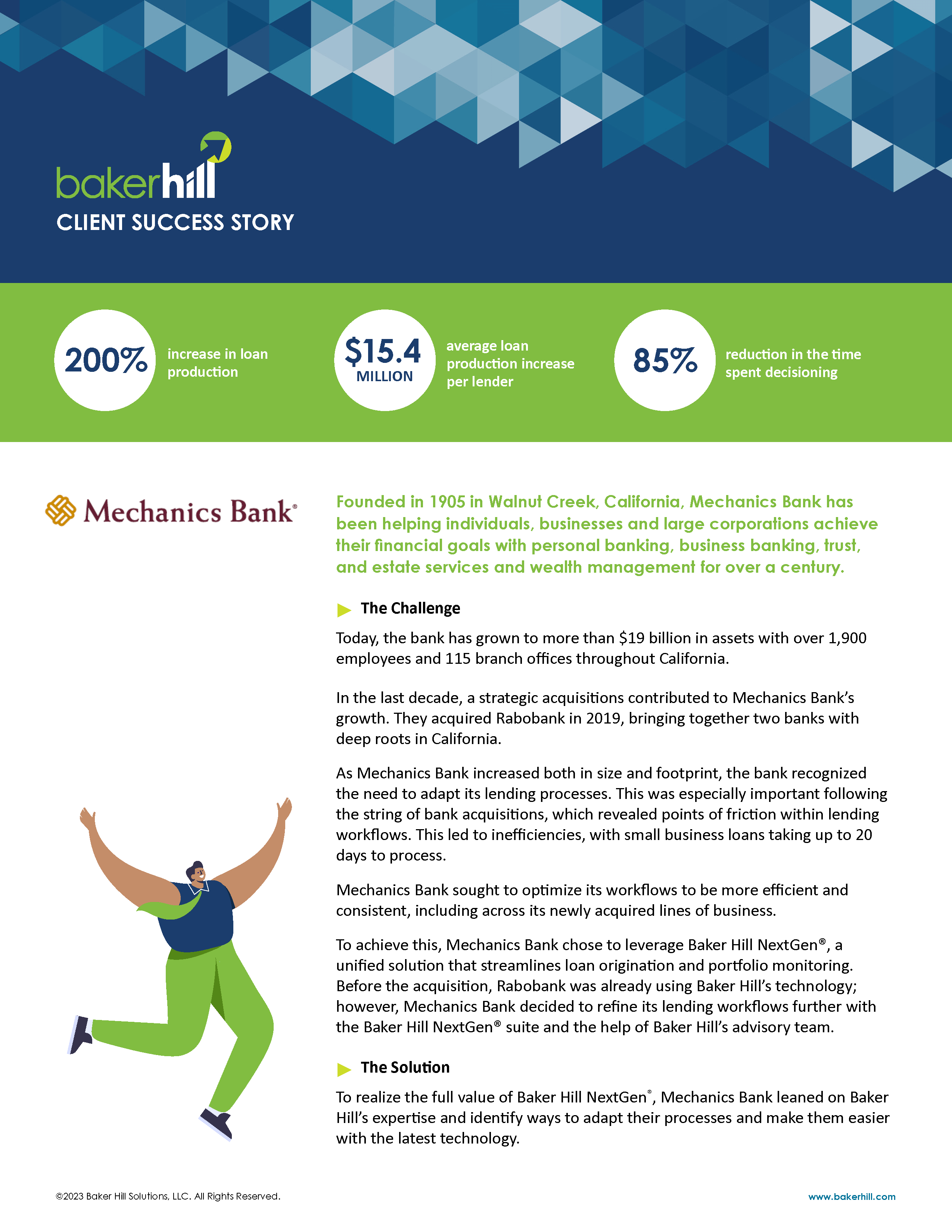 Cover of case study with Mechanics Bank that discusses why they use Baker Hill's loan origination system.